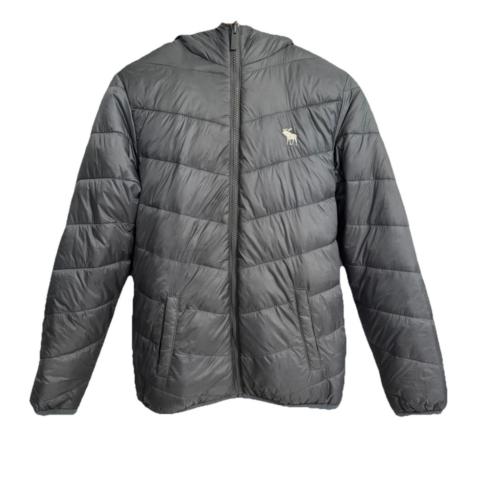 Abercrombie Kids Size 15/16 Girls Puffer Jacket Hooded Faux Fur Reversible Gray